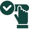 Hand touching screen with checkmark icon.