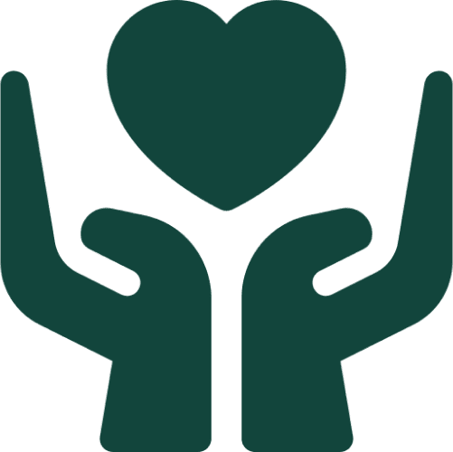 Hands holding a heart icon.