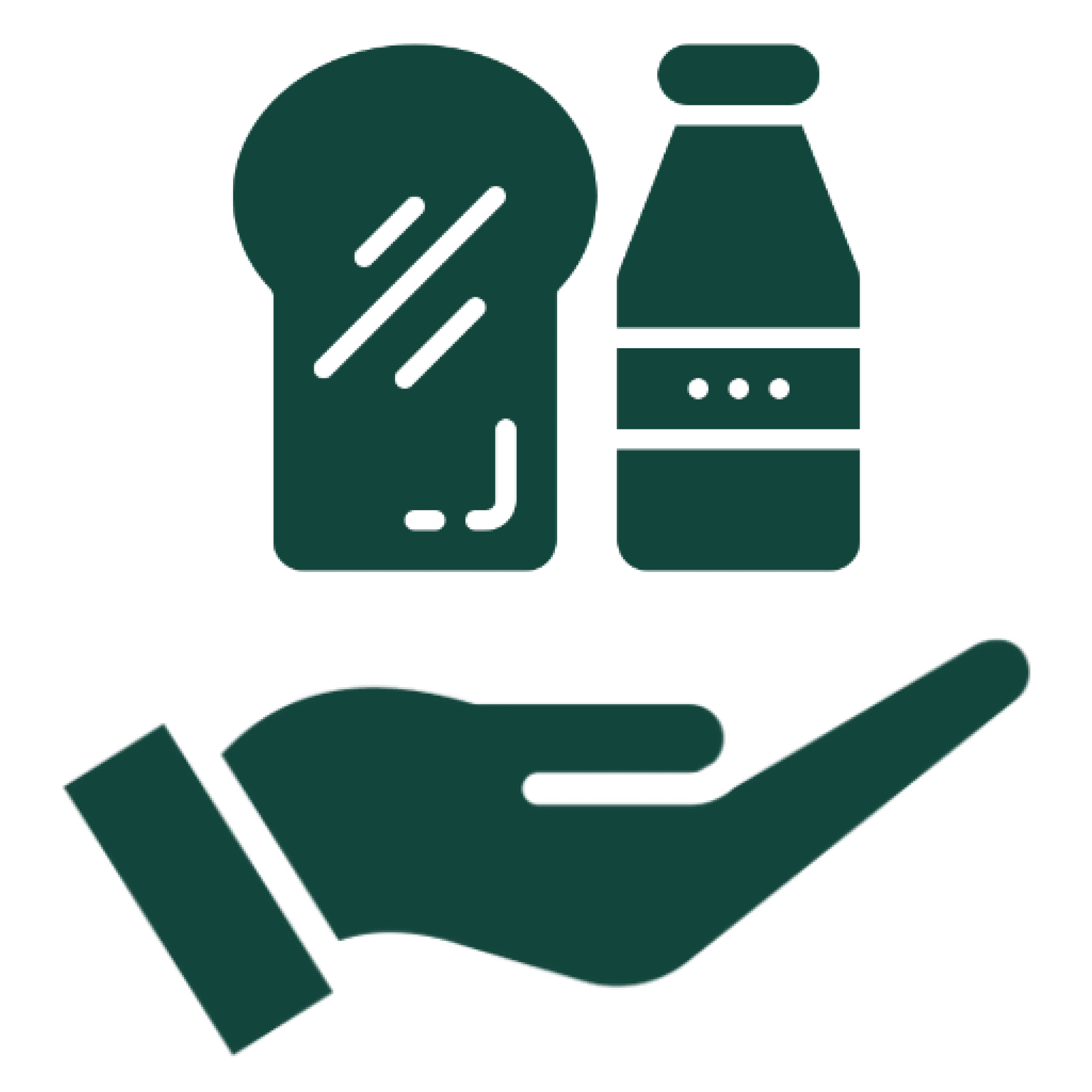 Hand holding bread and bottle icons.